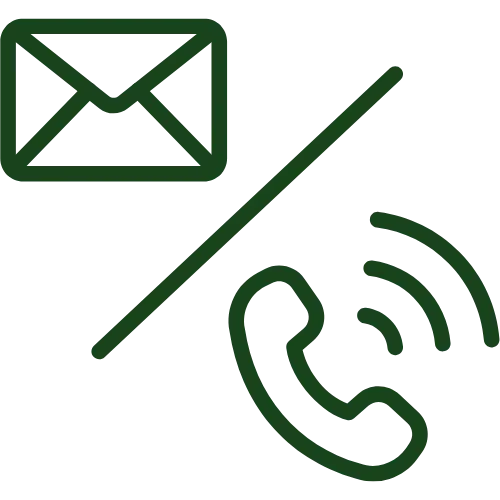 Contact options for Green Escapes Lawn & Landscape, featuring an envelope icon for email and a phone icon for calls, symbolizing easy communication for lawn care inquiries.