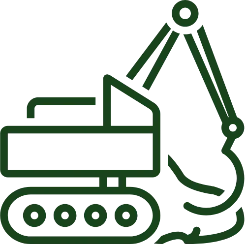 Excavator icon representing landscaping project execution for Green Escapes Lawn Care services.